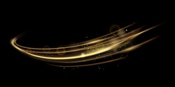 Vector illustration of golden dynamick lights linze effect isolated on black color background. Abstract background for science, futuristic, energy technology concept. Digital image lines with light