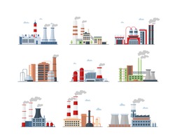 Industrial complex, Factory buildings color icons set