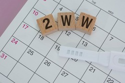 2WW word on wooden block with on calendar. Surviving the Two Week Wait when you're trying to conceive.