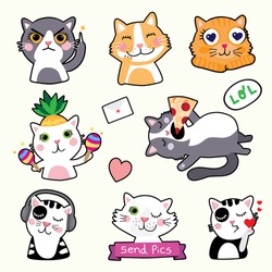 Cute Cat Emoticons - Stickers - Vector 