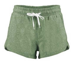Women's green short shorts with a drawstring. Isolated image on a white background.
