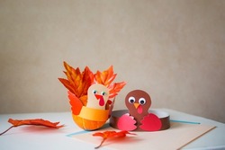 paper craft for kids. DIY Turkey made from pumpkin for thanksgiving day. create art for children