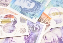 Close Up/Macro Study of Various British Sterling Paper and Polymer Bank Notes