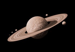 saturn planets in deep space with rings  and moons surrounded. isolated with clipping path
