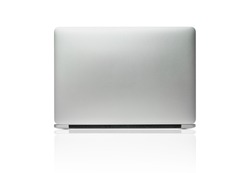 The back view of the new laptop isolated with clipping path on white background