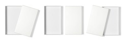 set of white box top view. open package, Cardboard closed blank paper pack. Square design template. clipping path