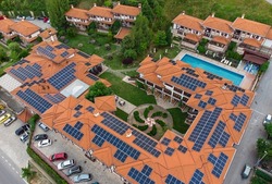Aerial view on hotel with swimming pool in the mountains, Devin Bulgaria