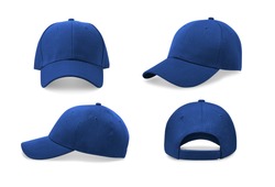 Blue baseball cap in four different angles views. Mock up.