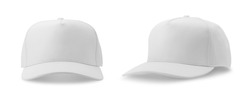 White baseball cap isolated on white background. front and side views.
