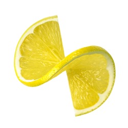 Fresh lemon twist slice isolated on white background as package design element