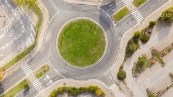 Aerial view on a roundabout road junction.
