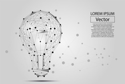 Abstract image of a lamp bulb consisting of points, lines, and shapes. Vector business illustration. Space poly, stars and universe