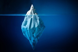 White iceberg on deep blue background. Environment concept. Winter concept. Ocean underwater background.