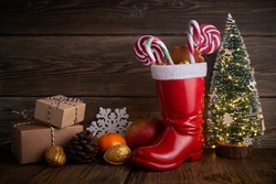 Santa boots with sweets and gifts for St. Nicholas Day on December 6th.
