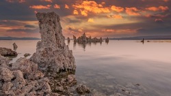 Mono Lake is a salty alkaline lake in Mono County, California, United States of America. It has an area of 183 square kilometres and an average depth of 17 metres.