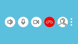 Video call screen template. Video cal icons set. Vector illustration