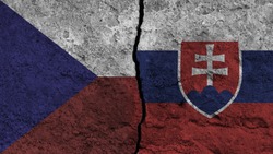 flag of czech republic and slovakia painted on wall divided with crack , Czech republic vs slovakia , conflict relations , war concept