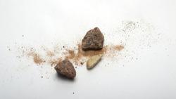 stones and sand on white background, isolated objects