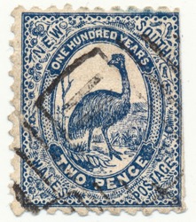 NEW SOUTH WALES, AUSTRALIA - CA. 1888: Commemorative stamp for one hundred years Australia showing national cultural icon the emu bird.