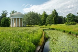 View of the Temple of Friendship built in 1700's in Pavlovsk Park built by the order of Catherine the Great for her son Grand Duke Paul, in Pavlovsk, within Saint Petersburg, Russia