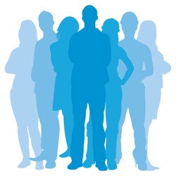 Team Illustration, Group of Business People and Workers Standing Together. Vector Image or Want Ad, Presentation or Other Layouts