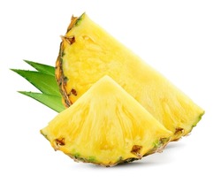 Pineapple slices with leaves. Cut pineapple isolate on white. Full depth of field.