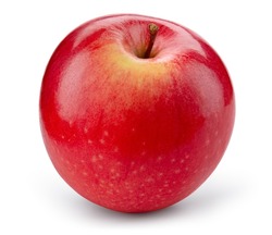 Red apple isolated. Apple on white background. Red apple with yellow side. With clipping path. Full depth of field.