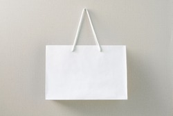 Mock up of white paper bag, blank craft package 