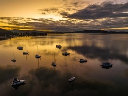 Sunrise flight over Brisbane Water at Koolewong and Tascott on the Central Coast, NSW, Australia.