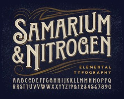 Samarium and Nitrogen ornate font. This original alphabet has a classic Victorian style with modern touches. Ideal for classy or upscale branding, liquor, high fashion, fine personal products, etc.