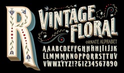 Vintage Floral is an ornate style of alphabet with antique or Victorian flower and design insets. Great for a historic retro look with a quaint old time vibe.
