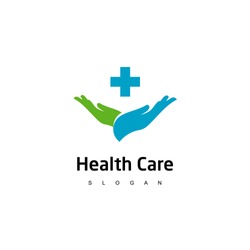 Health Care Logo, For Medical Center, With line Cross Symbol In Hand