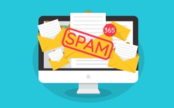 Spamming mailbox concept, a lot of emails on the screen of a monitor. Email box hacking, spam warning. Vector Illustration