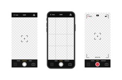 Mobile phone with camera interface. Mobile app application. Photo and video screen. Vector illustration graphic design.