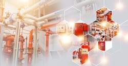  fire extinguishing system service concept , industrial fire control system, fire Alarm controller, fire notifier.
