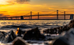 Sunrise at the Chesapeake bay bridge Annapolis Maryland