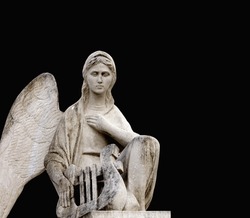 Angel woman with wings. Heaven and Hell (sculpture of the 18th century)
