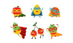 Cute Animated Fruits In Different Poses Cartoon Character Vector Illustration