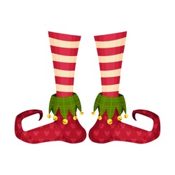 Elf Legs in Striped Socks and Funny Shoes With Jingle Bell Vector Item