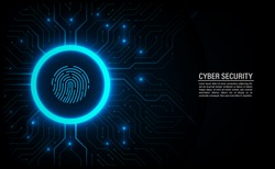 Abstract technology background. Cyber security concept. Fingerprint scanning on circuit board vector illustration.