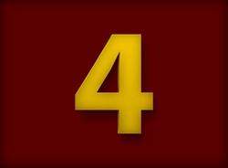 Letter 4 in Deep Yellow Color on Dark Red Background