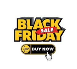 Black Friday buy now simple click button. Concept of client making easy decision or pre-order and online store or e-commerce. Flat cartoon vector on transparent background