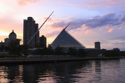 Milwaukee skyline along Michigan lake shore