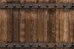 Timber wood brown and Old Metal panels texture background on door design