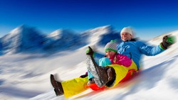 Winter fun -  sledding at winter time