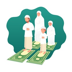 Muslim family praying together. ramadan concept illustration