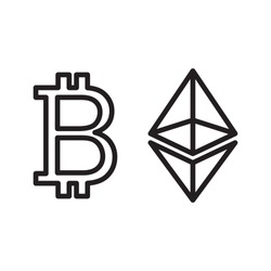 Bitcoin and Ethereum cryptocurrency icon. Vector. 
