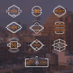 set of 10 stylish line insignias over a blurred NY background
