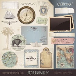 digital scrapbooking kit: Journey - assorted ephemera and paper objects for your travel and vacation layouts (eps10 file)
