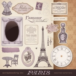 scrapbooking kit: Paris - romantic vintage design elements and ephemera, also perfect for Valentine's day
